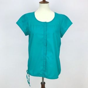 The North Face Teal Button Up Drawstring Hem Shirt